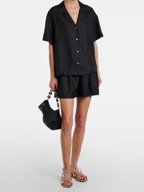 New w/Tags European Linen Blend Black Shorts